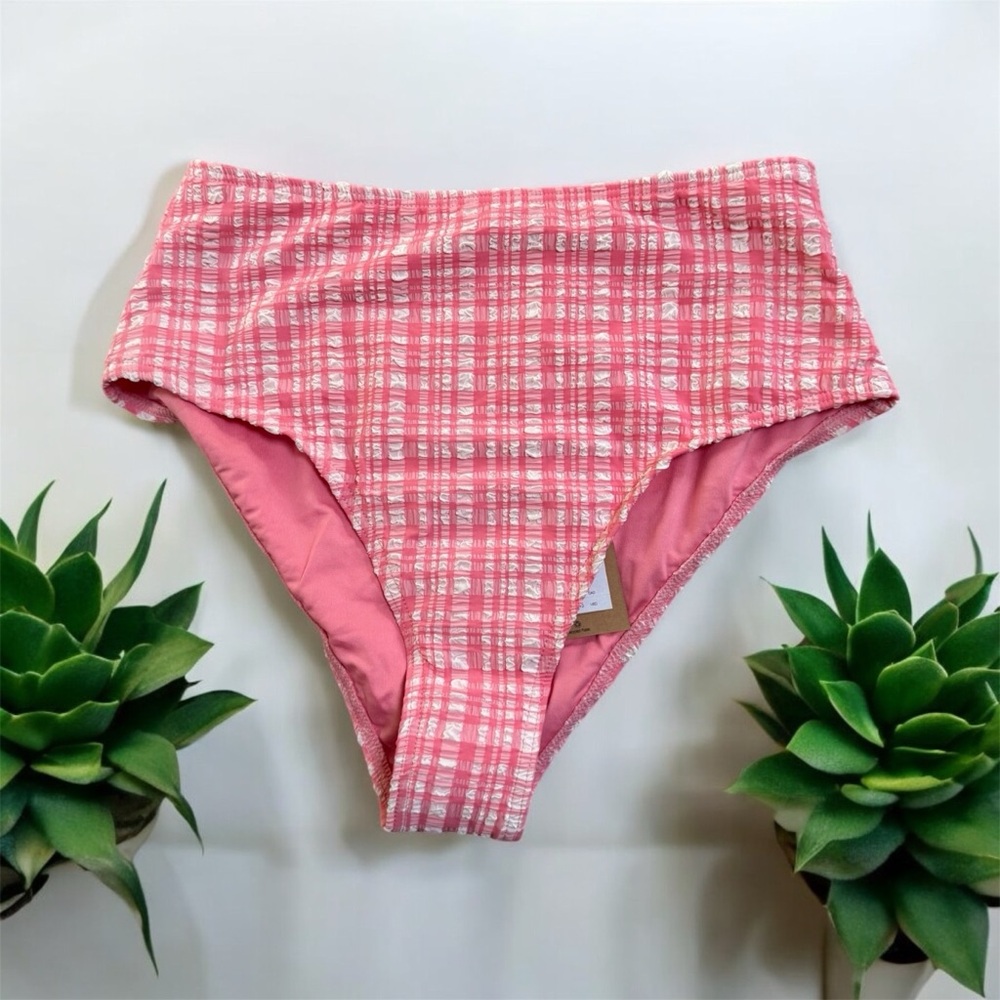 Billabong Pink Plaid High-Waist Bikini Bottoms
